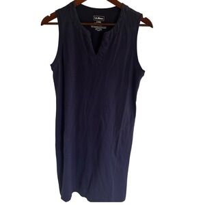 LL Bean Womens Navy Blue 100% Cotton Sleeveless Split V-Neck Dress Small outdoor